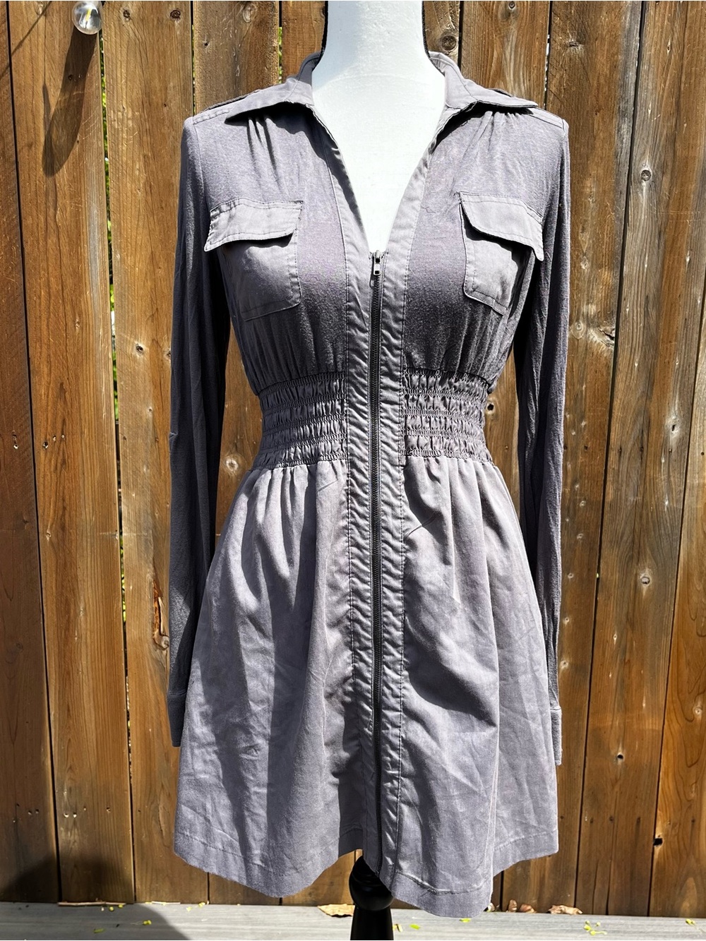 Forever 21 Alternative Women’s Gray Zip-Front Shirtdress with Smocked Waist